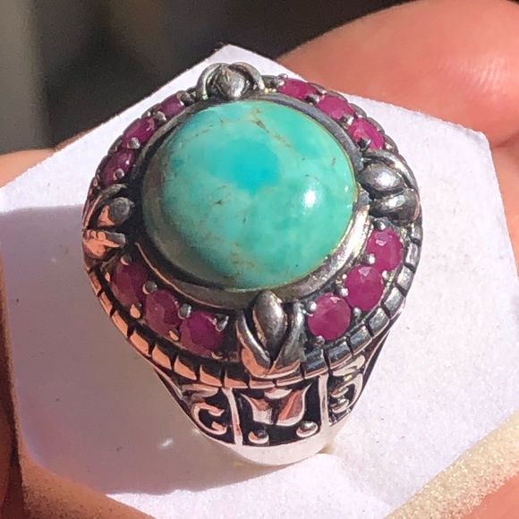 Vintage Sally C Turquoise Ruby Sterling Silver Ring - Picture 3 of 12
